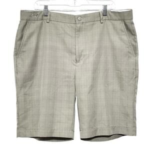 Greg Norman Mens 38 Golf Shorts‎ Tan Windowpane Check Performance Polyester